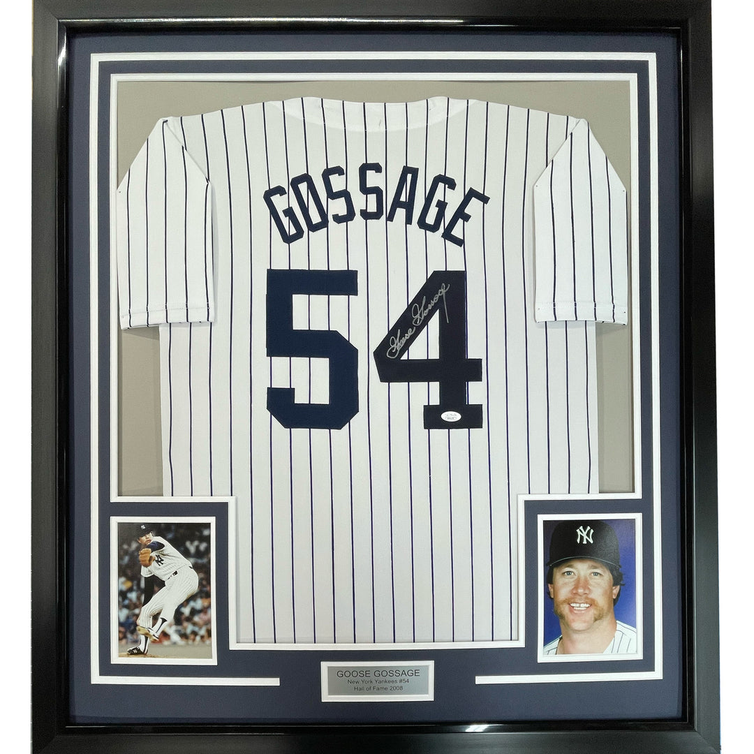Framed Autographed/Signed Goose Gossage 33x42 New York Pinstripe Jersey JSA COA