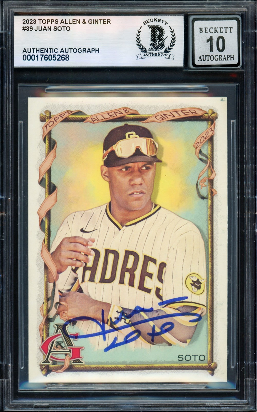 Juan Soto Auto 2023 Topps Allen & Ginter Card 39 Padres Sig 10 Beckett #17605268
