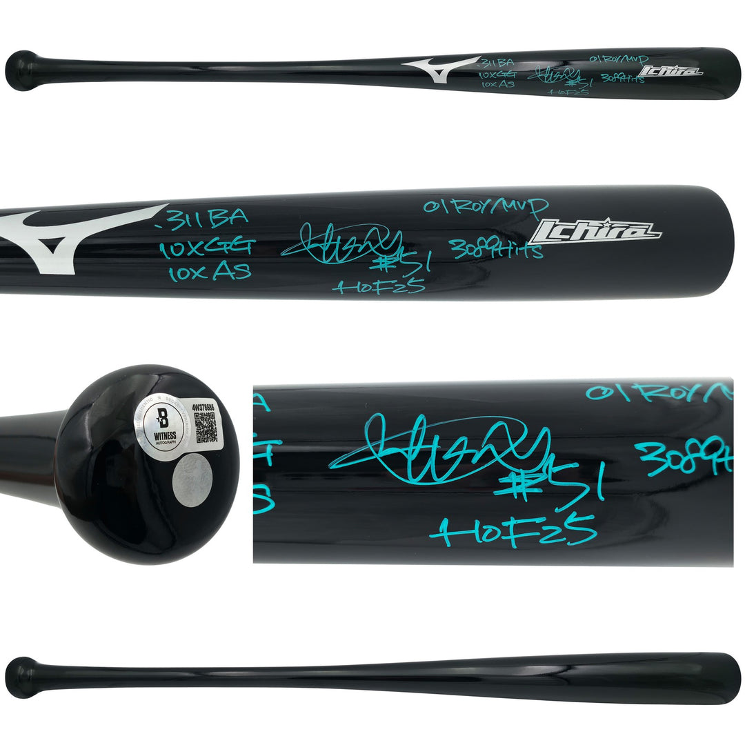 Ichiro Suzuki Auto Black Mizuno Player Model Bat Mariners 7 Stat Beckett Witness