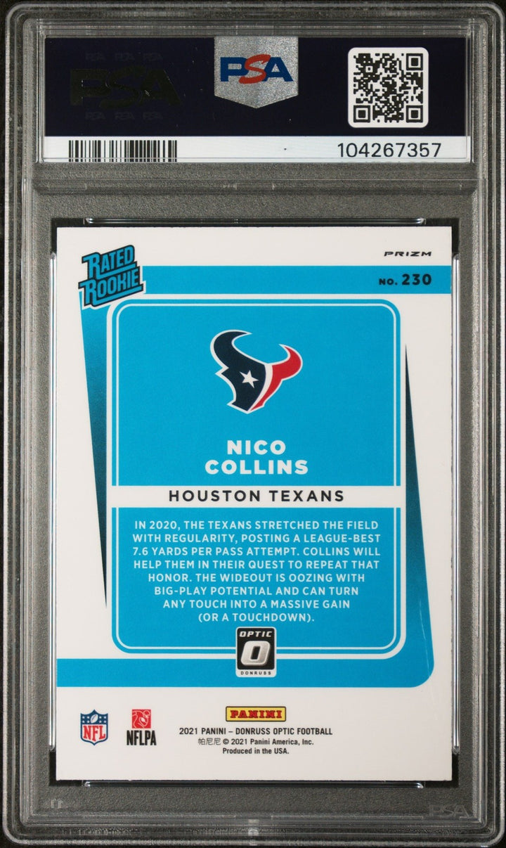 Graded 2021 Donruss Optic Nico Collins #230 Purple Shock RC Card PSA 10