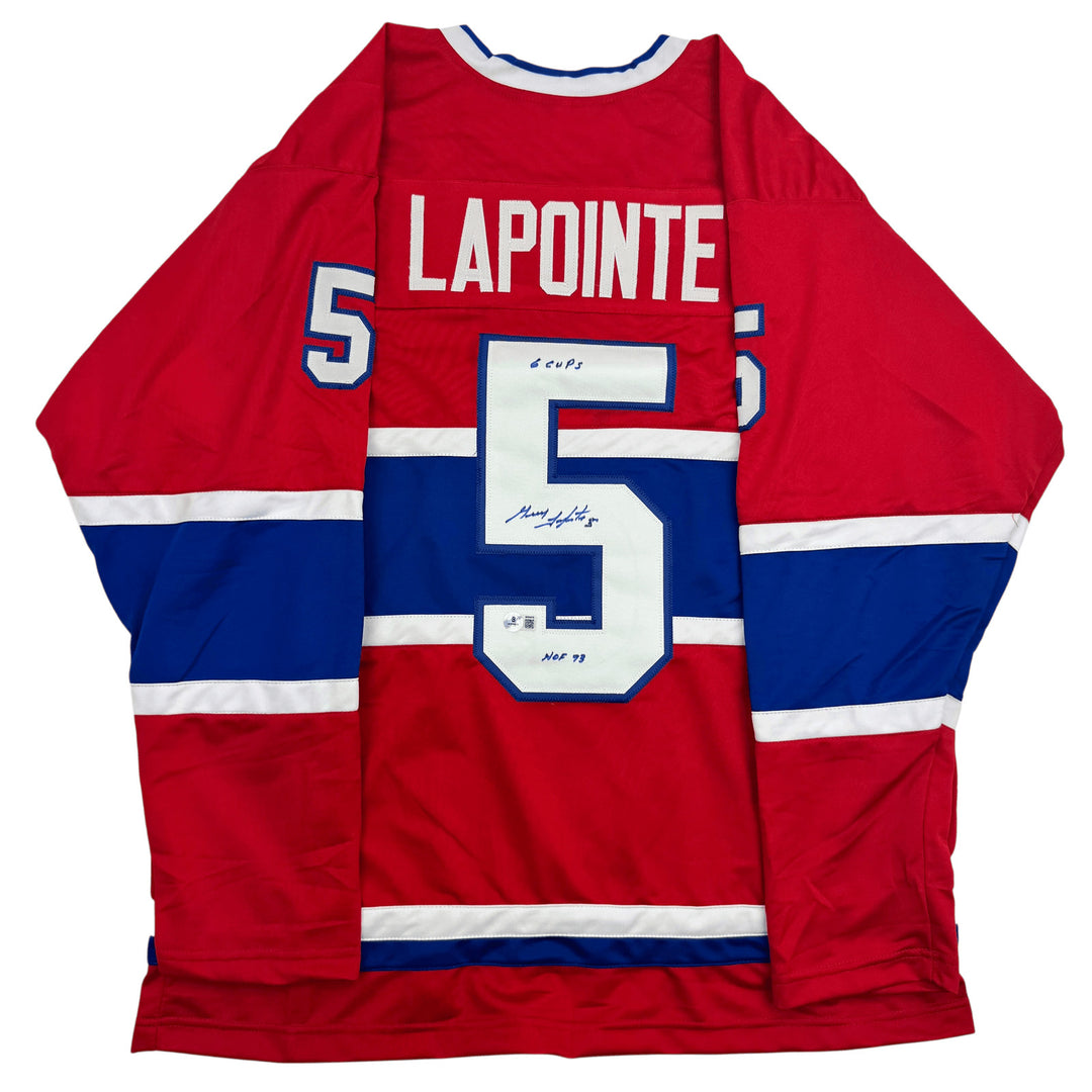 Autographed/Signed Guy Lapointe Montreal Red Hockey Jersey Beckett BSA COA