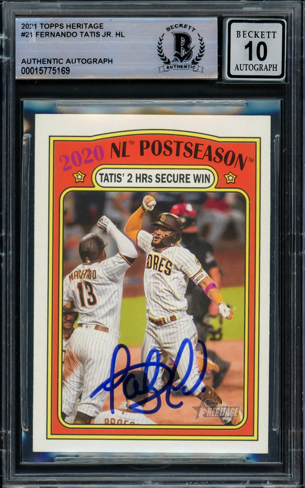 Fernando Tatis Jr. Signed 2021 Topps Heritage Card 21 Padres Auto GM 10 Beckett