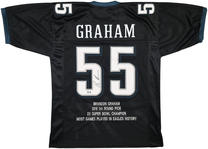 Eagles Brandon Graham Auto Signed Black Super Bowl Stats Jersey Beckett Witness