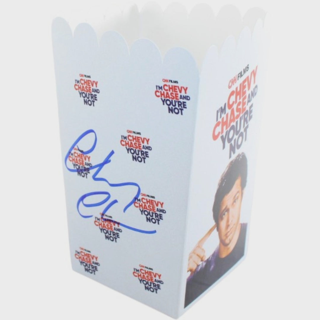Chevy Chase Autographed/Signed CNN Films Popcorn Bucket Beckett WIT 58300