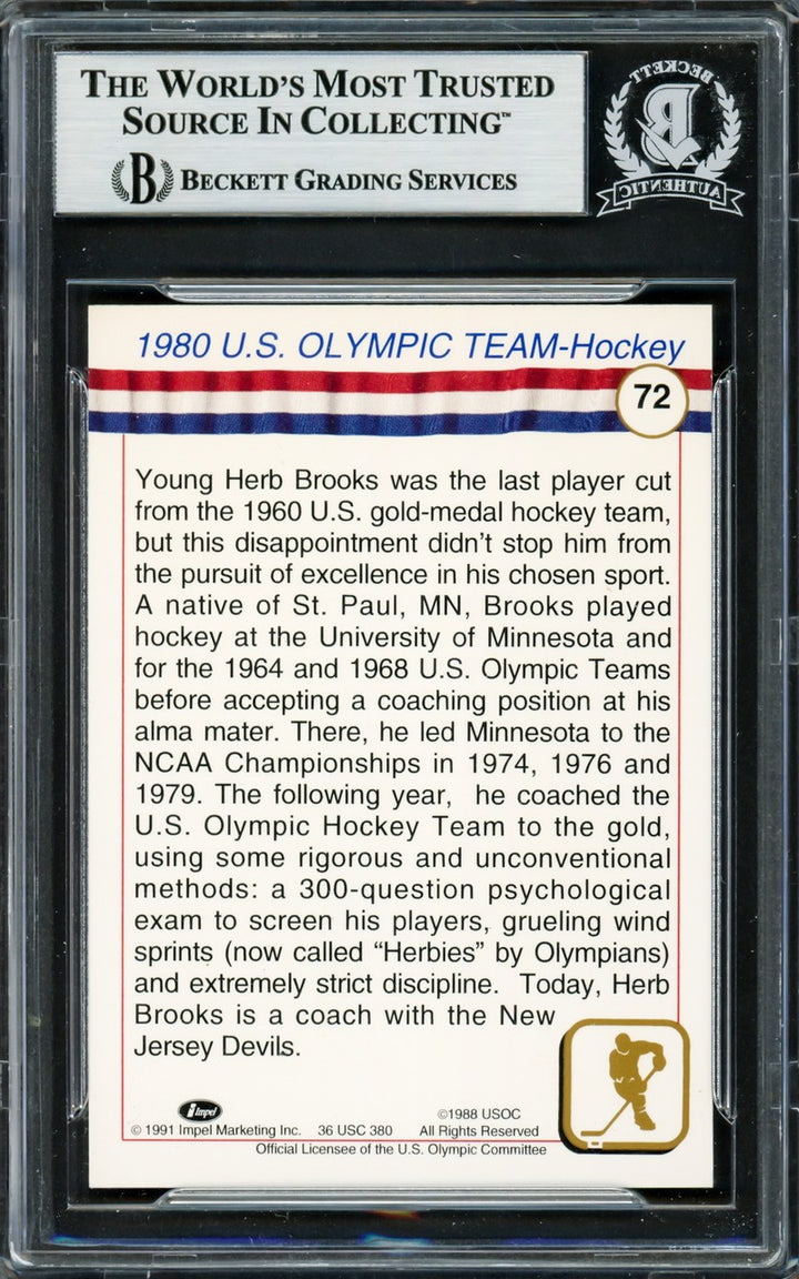 Herb Brooks Autographed Signed 1991 Impel Card 72 1980 Team USA Beckett
