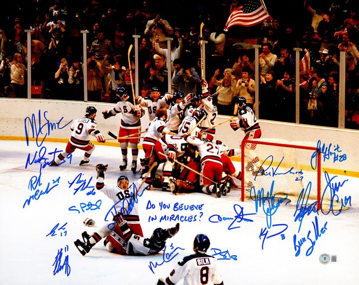 1980 USA Miracle On Ice Team Signed 16x20 "Do You Believe" 18 Sigs BAS Witness