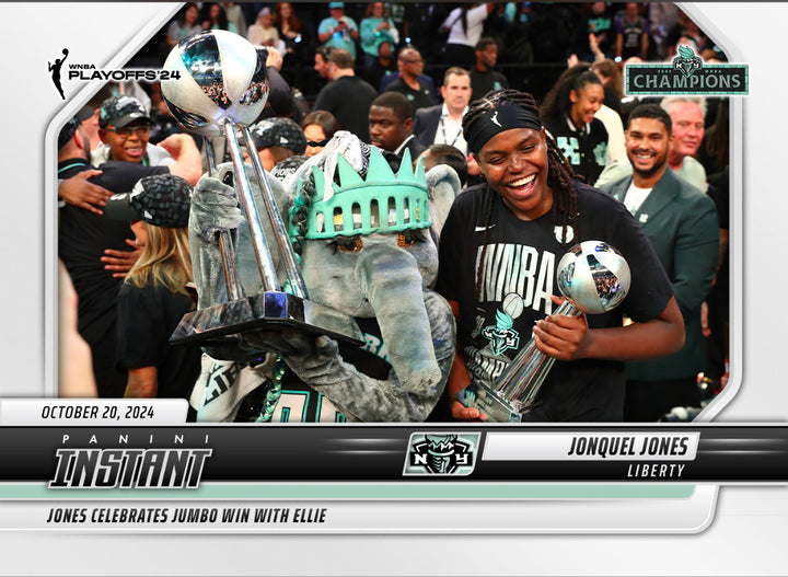JONQUEL JONES CELEBRATES JUMBO WIN ELLIE THE ELEPHANT PANINI INSTANT CARD #275