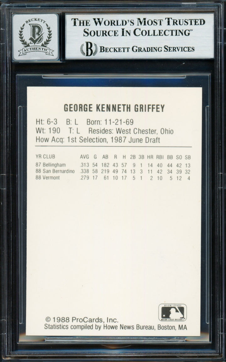Ken Griffey Jr. Auto 1988 Procards RC Vermont Mariners Auto 10 Beckett #18629576