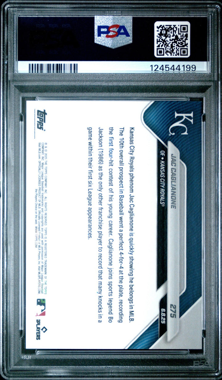 Graded 2025 Topps Now Jac Caglianone #275 Rookie Card PSA 10 Gem Mint
