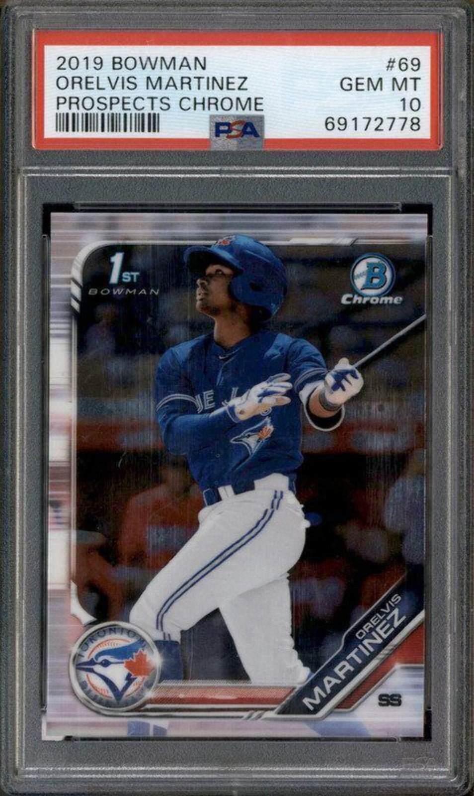 Graded 2019 Bowman Orelvis Martinez #69 Prospects Chrome RC Baseball Card PSA 10