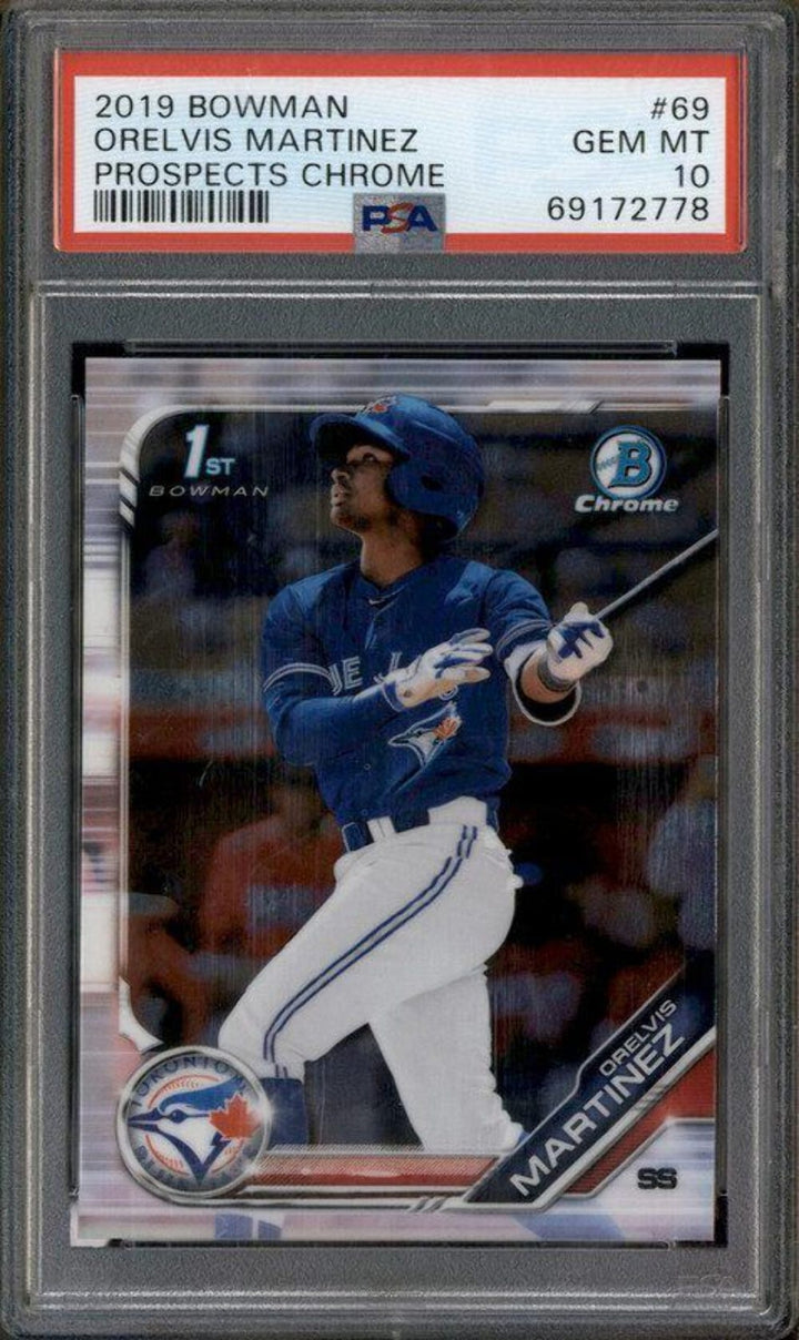 Graded 2019 Bowman Orelvis Martinez #69 Prospects Chrome RC Baseball Card PSA 10