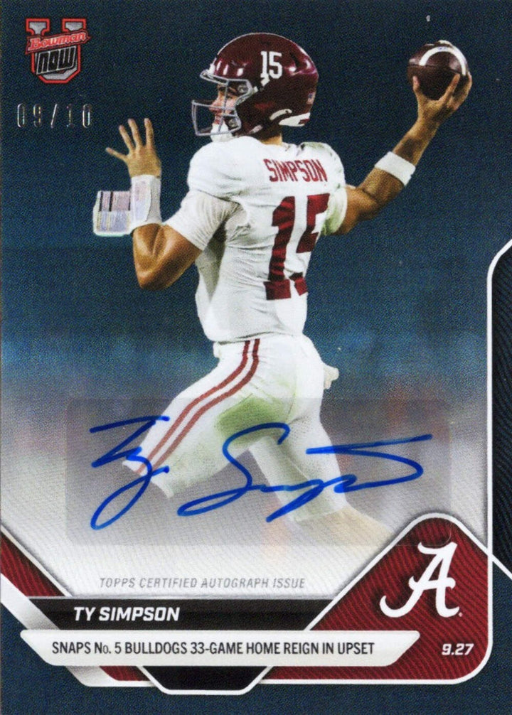 2025 Topps Bowman U Now Ty Simpson #22A Black Auto /10 Rookie RC Football Card