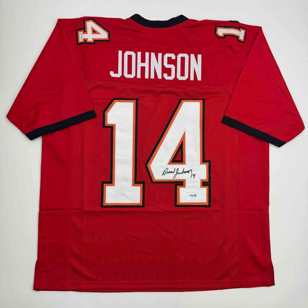 Autographed/Signed Brad Johnson Tampa Bay Red Jersey Beckett BAS COA