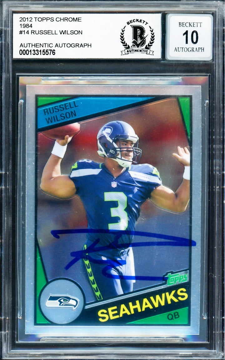 Russell Wilson Signed 2012 Topps Chrome 1984 RC #14 Seahawks Auto 10 Beckett
