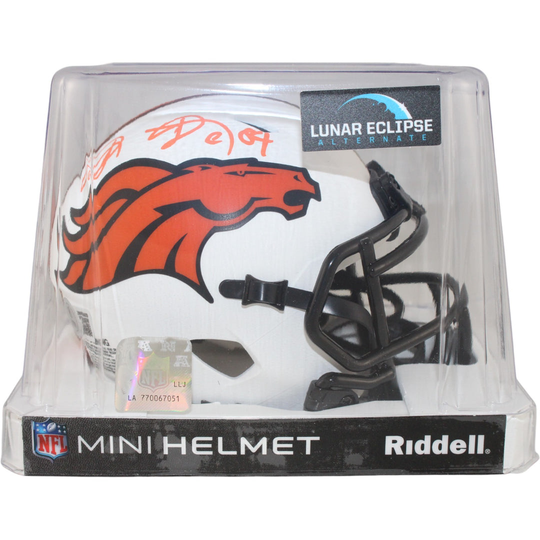 Shannon Sharpe Autographed Denver Broncos Lunar Mini Helmet Beckett WIT 50807