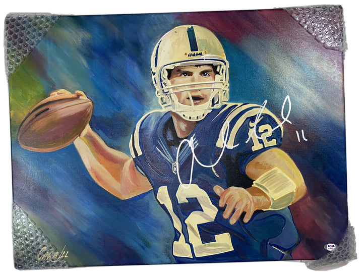 ANDREW LUCK SIGNED AUTOGRAPHED INDIANAPOLIS COLTS FOOTBALL ART PAINTING PSA/DNA