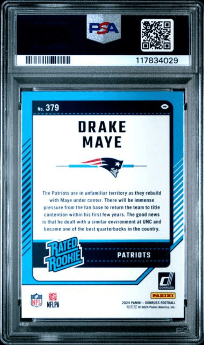 Graded 2024 Panini Donruss Drake Maye #379 Rookie RC Card PSA 9 Mint