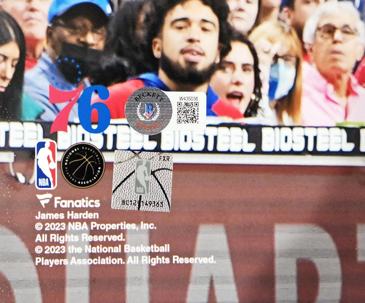 James Harden Signed 16x20 Photo Philadelphia 76ers Beckett BAS Witness