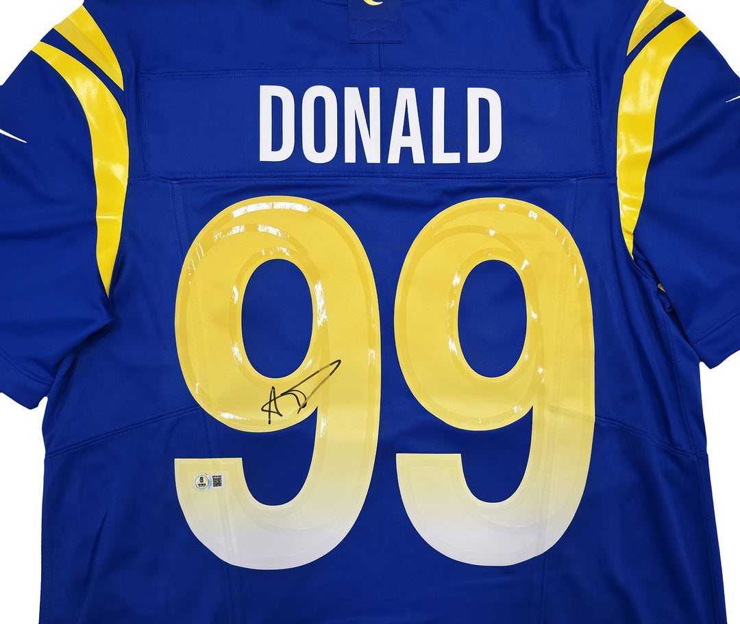 Los Angeles Rams Aaron Donald Signed Blue Nike Dri Fit Jersey Size L Beckett Wit