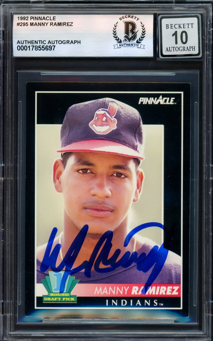 Manny Ramirez Signed 1992 Pinnacle RC 295 Cleveland Indians Auto GM 10 Beckett