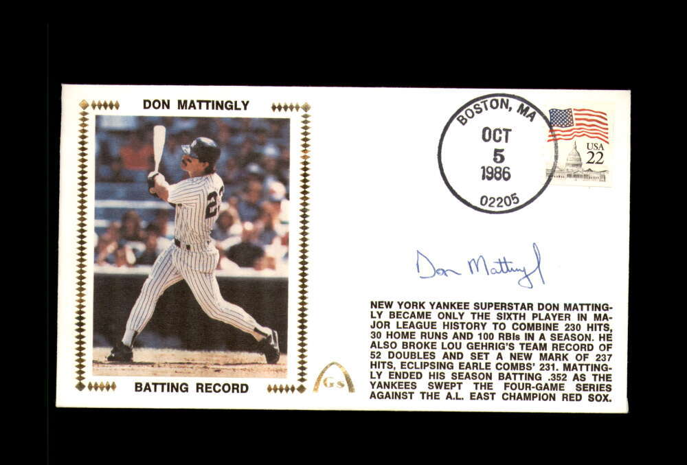 Don Mattingly PSA DNA Signed FDC 1986 First Day Cover Cache Batting Record Auto