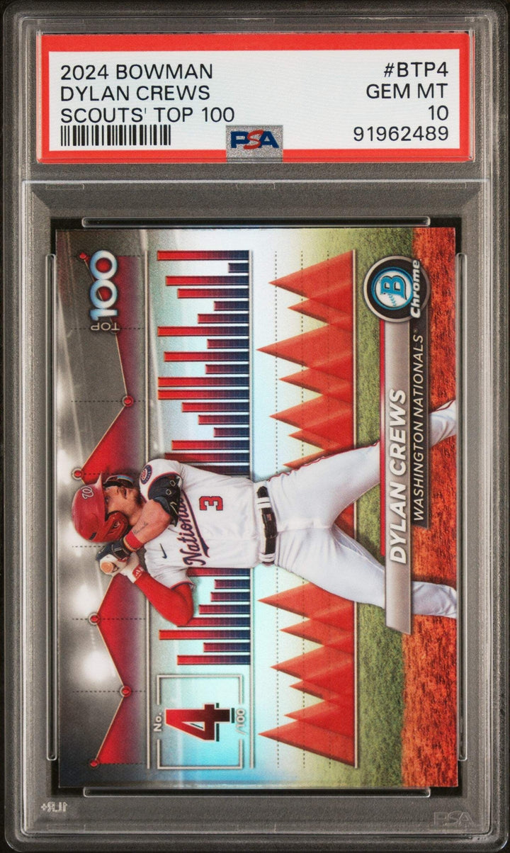 Graded 2024 Topps Bowman Dylan Crews #BTP4 Scouts Top100 RC Baseball Card PSA 10