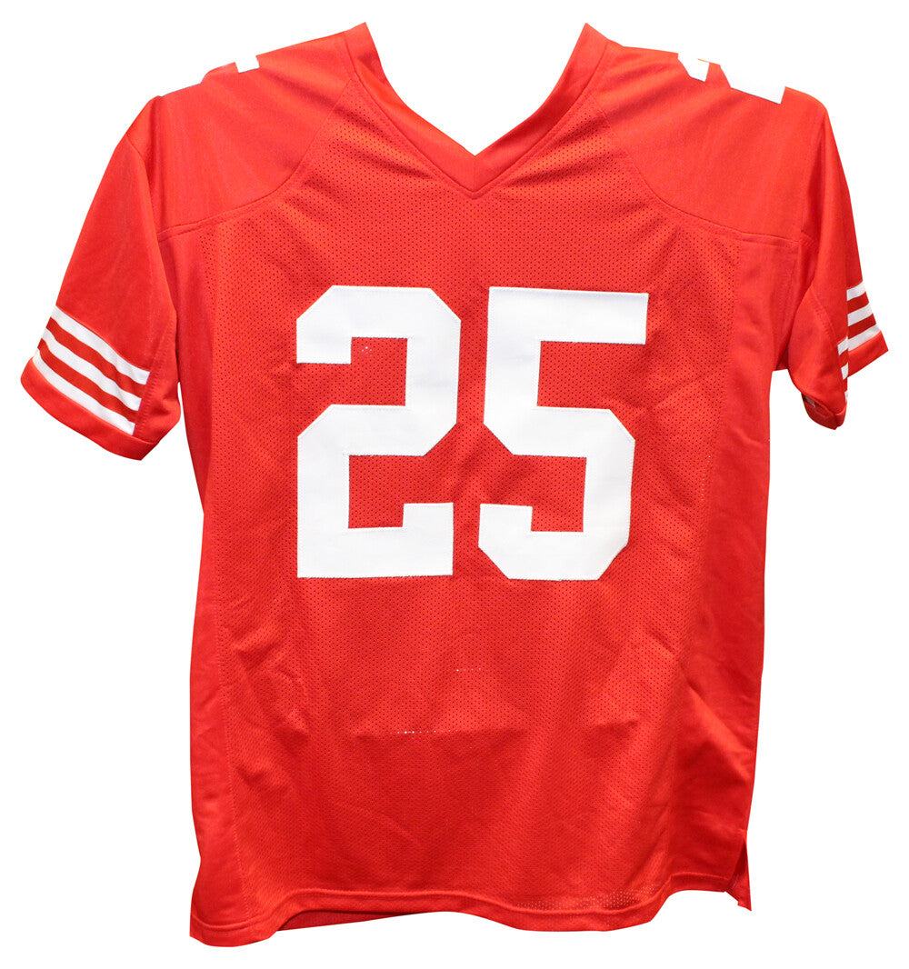 Elijah Mitchell Autographed/Signed Pro Style Red Jersey Beckett 40304