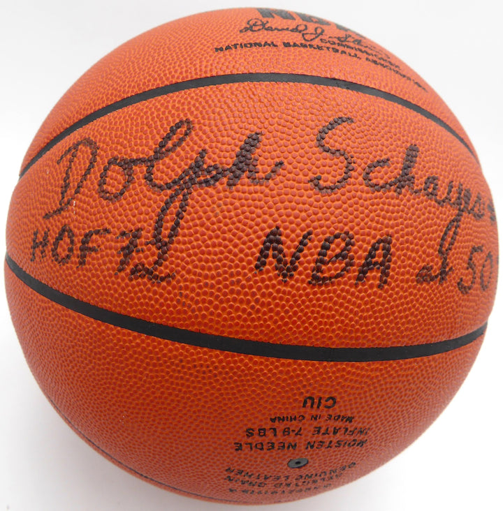 Dolph Schayes Signed NBA Leather Basketball 76ers HOF 72 NBA at 50 Team Beckett