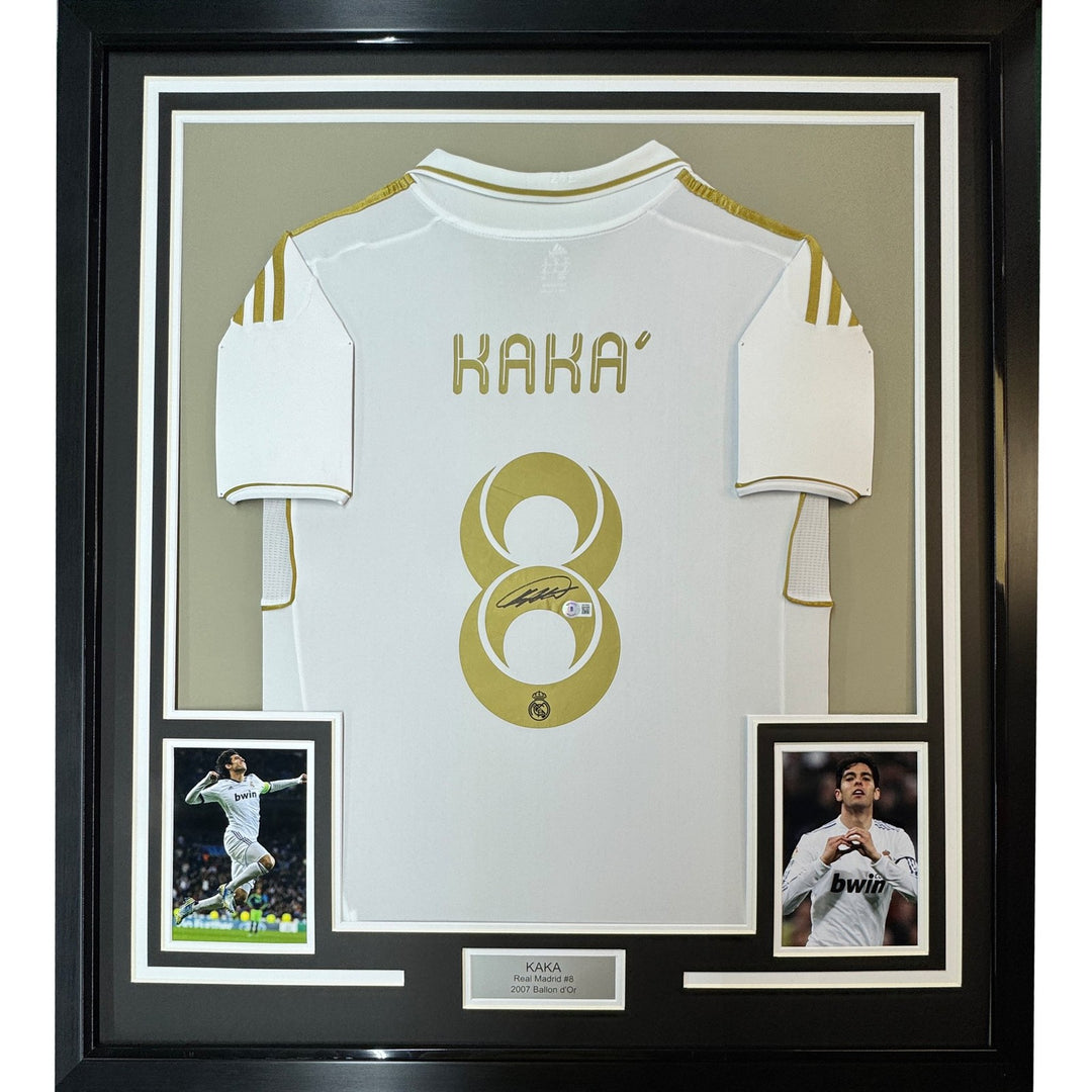 Framed Autoed/Signed Ricardo Kaka 35x39 Real Madrid White Jersey BAS COA