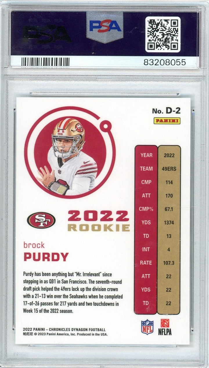 Graded 2022 Panini Chronicles Brock Purdy #D2 Dynagon RC Card PSA 10