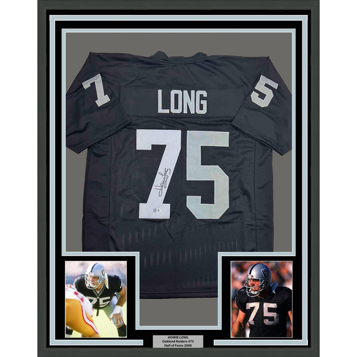 Framed Autographed/Signed Howie Long 35x39 Oakland White Jersey Beckett COA