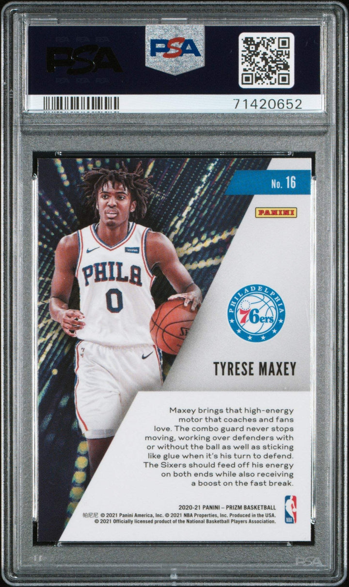 Graded 2020 Panini Prizm Tyrese Maxey #16 Instant Impact Basketball Card PSA 10