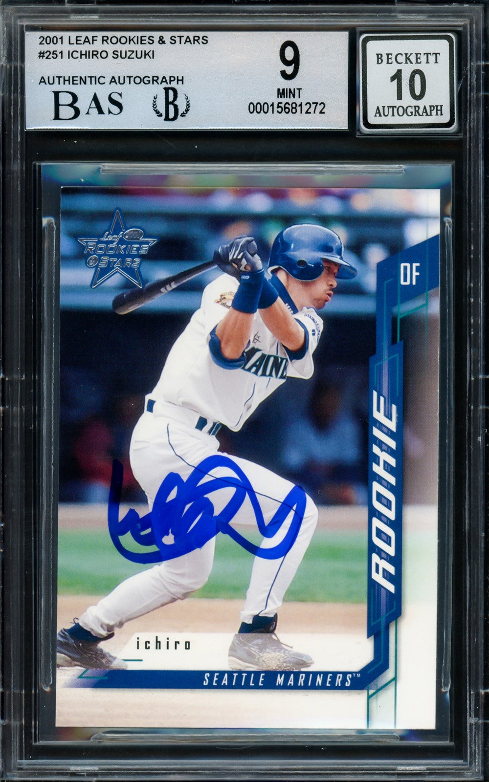 Ichiro Suzuki Auto 2001 Leaf Rookies Stars RC 251 Mariners BGS 9 Sig 10 Beckett