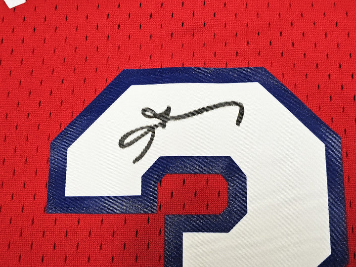 76ers Allen Iverson Auto Red Auth Mitchell Ness 02-03 HWC Swingman Jersey 2X BAS