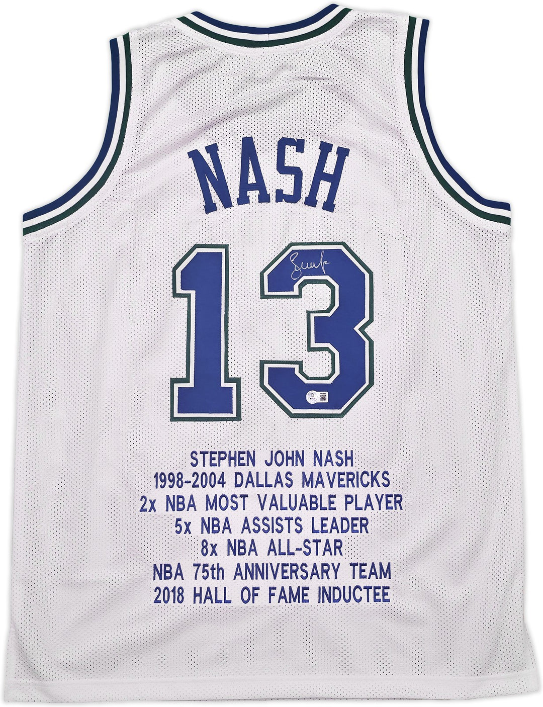 Dallas Mavericks Steve Nash Autographed Signed White Stat Jersey Beckett Wit