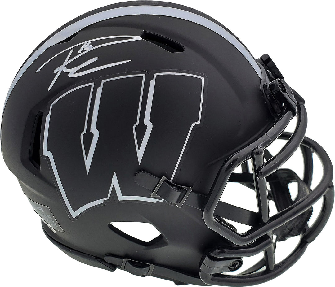 Russell Wilson Signed Wisconsin Badgers Black Eclipse Speed Mini Helmet RW Holo