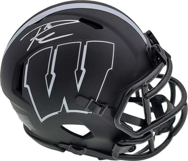 Russell Wilson Signed Wisconsin Badgers Black Eclipse Speed Mini Helmet RW Holo