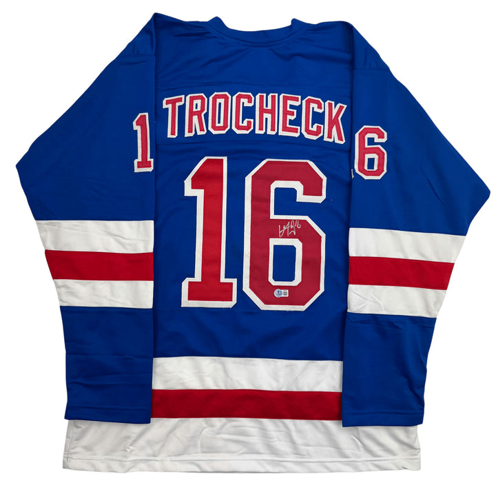 Autographed/Signed Vincent Trocheck New York Blue Hockey Jersey JSA COA
