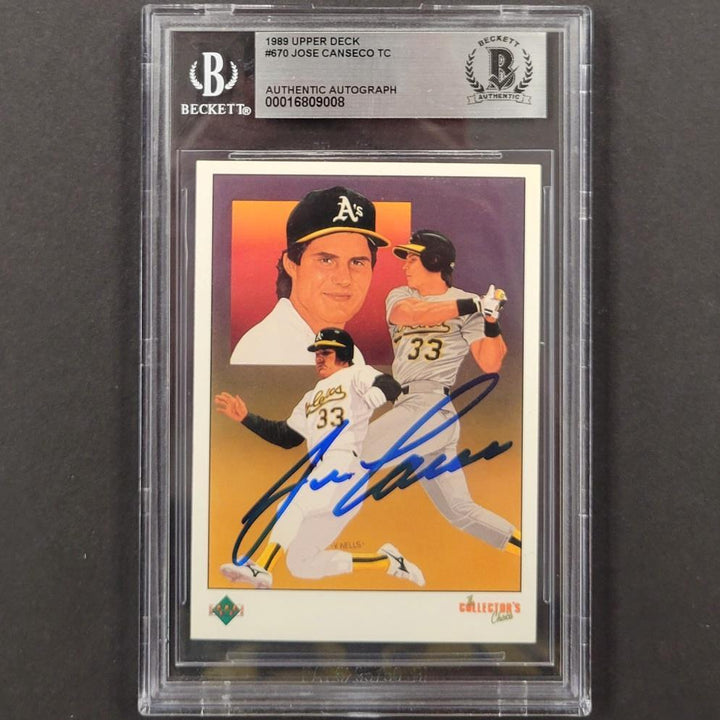 Jose Canseco signed 1989 Upper Deck #670 card auto autograph ~ Beckett BAS 008