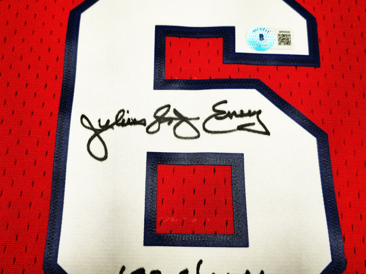 76ers Julius Dr J Erving Auto Red Mitchell Ness Swingman 82 Jersey 83 Champ BAS