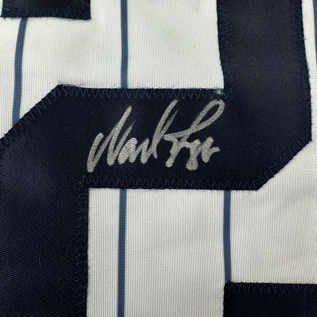 Framed Autographed/Signed Wade Boggs 35x39 New York Pinstripe Jersey COA