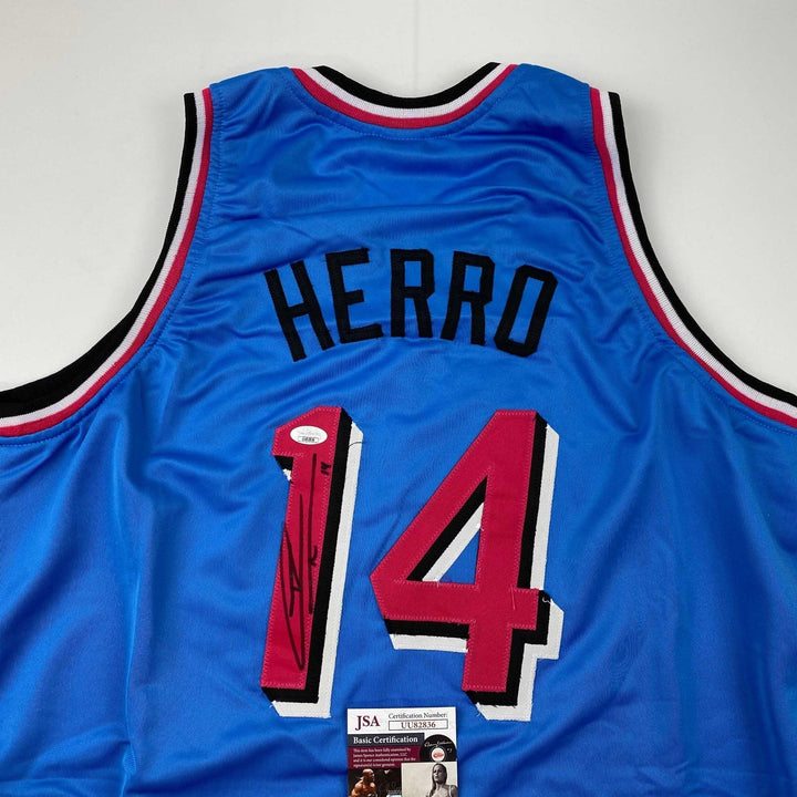 Autographed/Signed Tyler Herro Miami Blue Vice City Jersey JSA COA