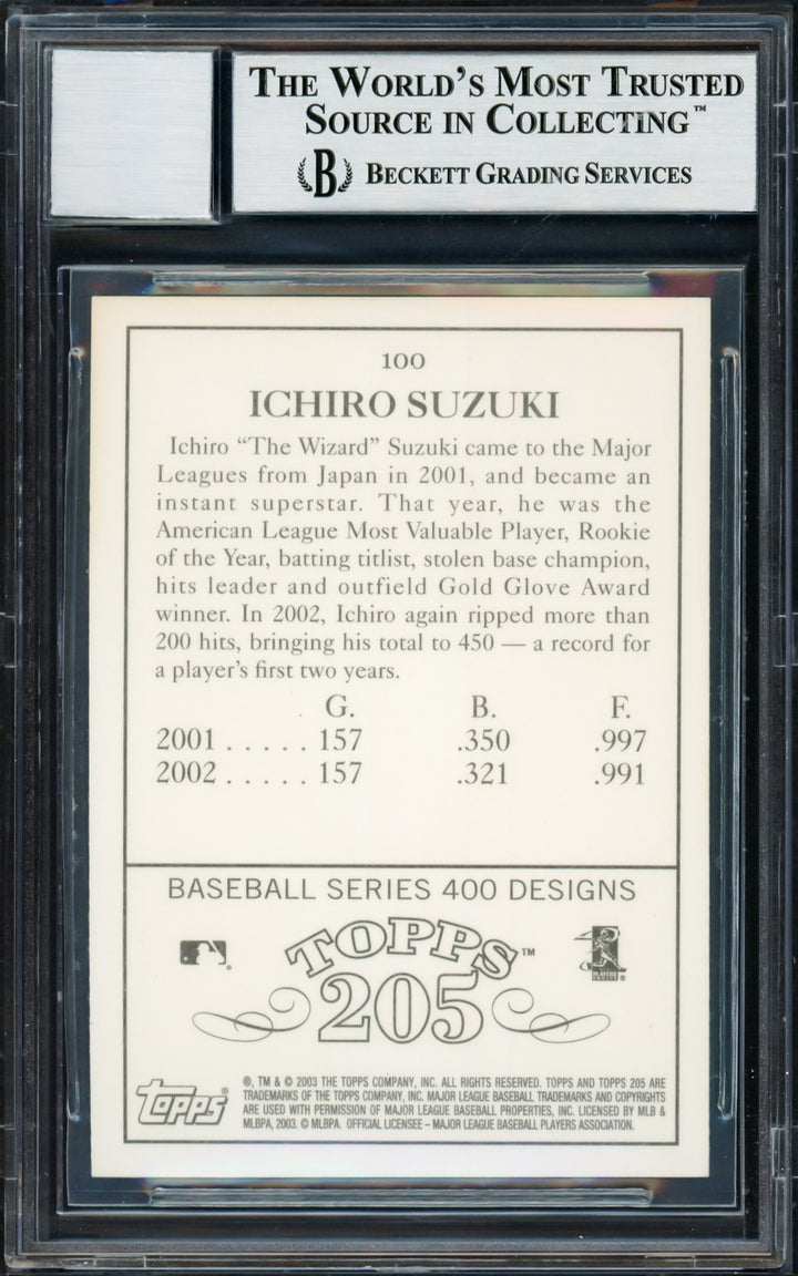 Ichiro Suzuki Signed 2003 Topps 205 Card 100A Mariners Auto GM 10 Beckett
