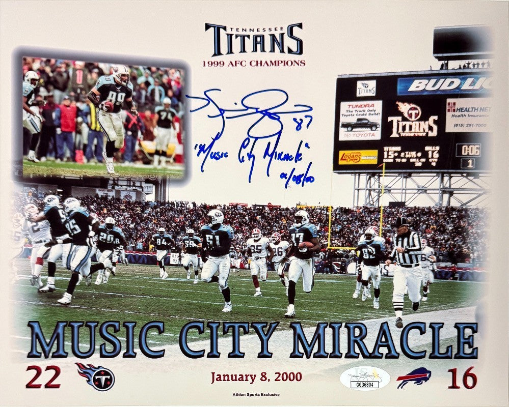 Music City Miracle signed Tennessee Titans 8x10 Photo w/ Kevin Dyson 2 insc- JSA