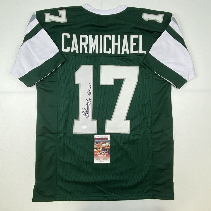 Signed Harold Carmichael HOF 20 Philadelphia Green Jersey JSA COA