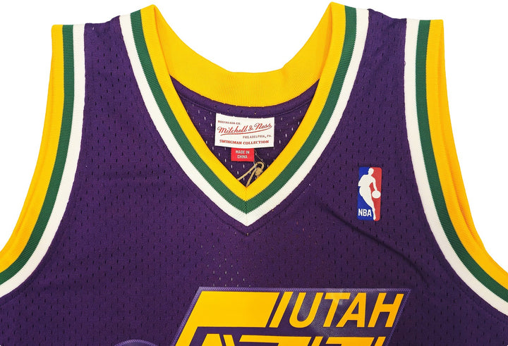 Jazz John Stockton Auto Purple Authentic Mitchell Ness 91 HWC Swingman Jersey L