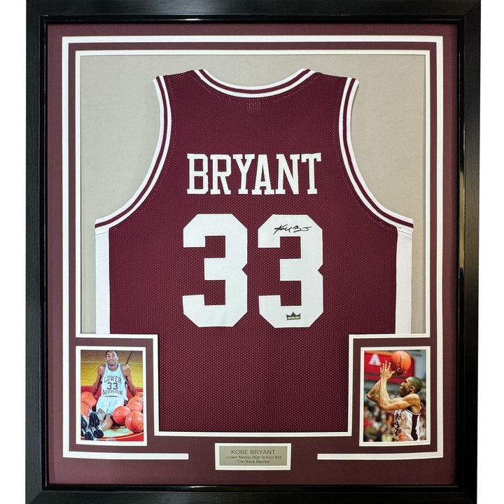 Framed Facsimile Autographed Kobe Bryant 33x42 Lower Merion Reprint Laser Jersey