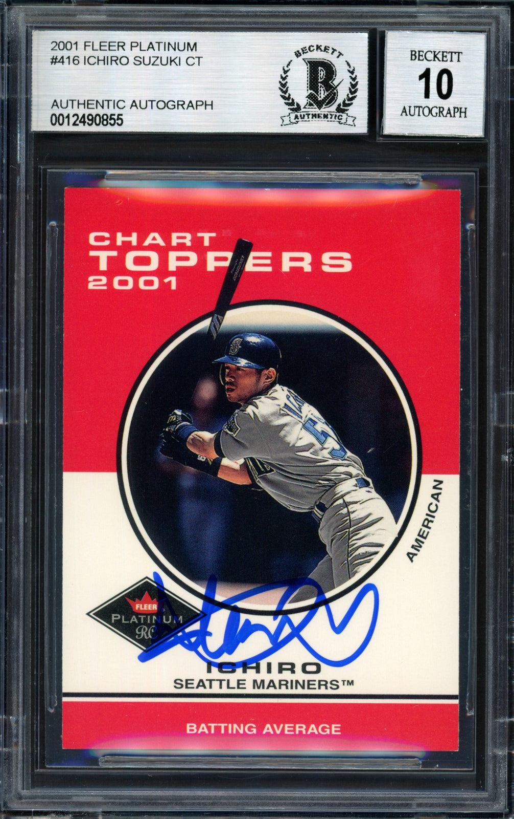 Ichiro Suzuki Signed 2001 Fleer Platinum Chart Toppers RC 416 Auto 10 Beckett