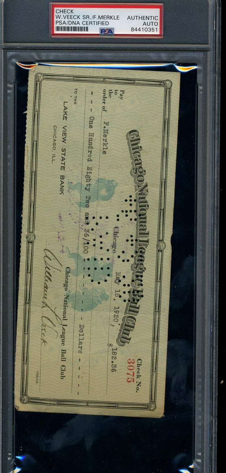 Fred Merkle PSA DNA Cert Signed 1920 Chicago Cubs Payroll Check