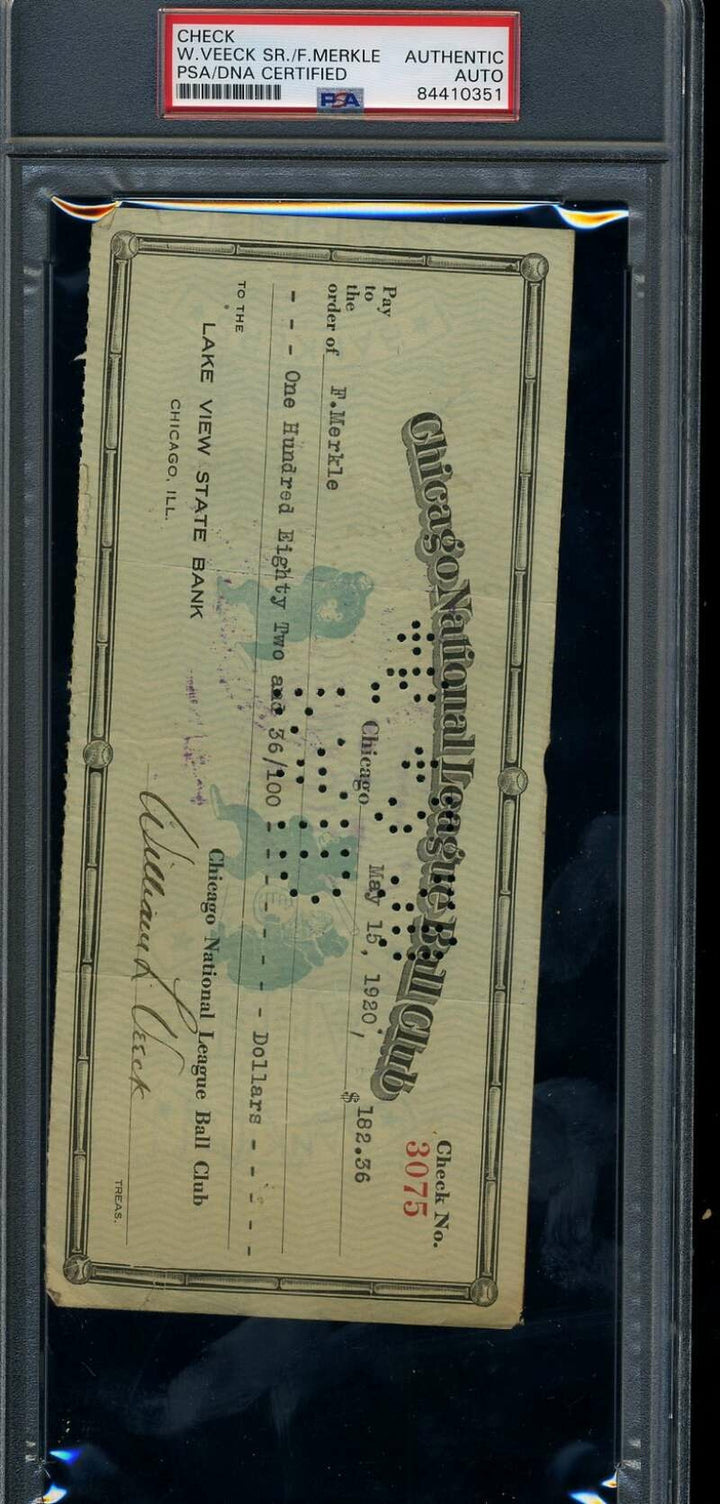 Fred Merkle PSA DNA Cert Signed 1920 Chicago Cubs Payroll Check